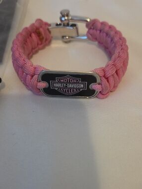 Harley-Davidson Pink Braided Paracord Bracelet with Logo Plate